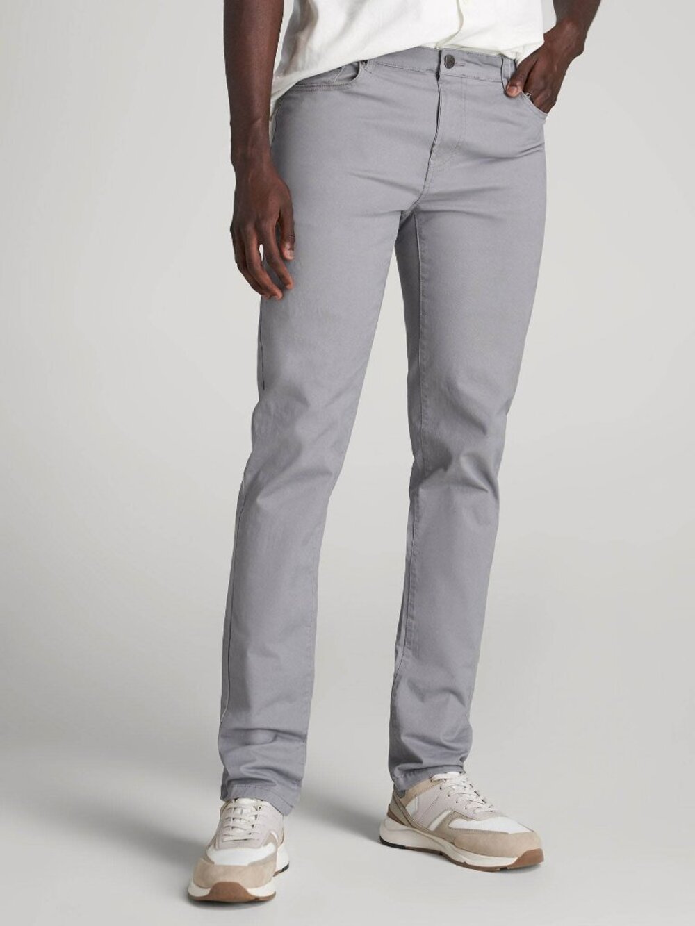 American Tall Dylan Slim Fit Five-Pocket Pants For Tall Men in Pebble Grey Size.